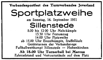 Einladung zur Platzweihe des neuen Sportplatzes an der Jeverschen Straße, wo sich der Platz heute noch befindet. (Foto: Neumann)